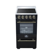 Forno Pallerno 20-Inch Freestanding Electric Range with 4 Radiant Elements, 2.05 cu. ft. Oven, Storage Drawer, Black with Antique Brass Acccents (Model FFSEL6052-20BLK)