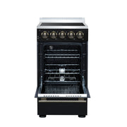 Forno Pallerno 20-Inch Freestanding Electric Range with 4 Radiant Elements, 2.05 cu. ft. Oven, Storage Drawer, Black with Antique Brass Acccents (Model FFSEL6052-20BLK)