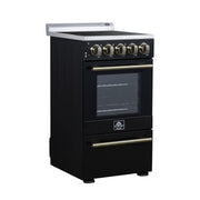 Forno Pallerno 20-Inch Freestanding Electric Range with 4 Radiant Elements, 2.05 cu. ft. Oven, Storage Drawer, Black with Antique Brass Acccents (Model FFSEL6052-20BLK)