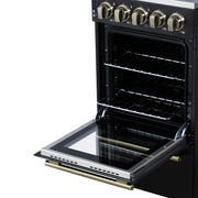 Forno Pallerno 20-Inch Freestanding Electric Range with 4 Radiant Elements, 2.05 cu. ft. Oven, Storage Drawer, Black with Antique Brass Acccents (Model FFSEL6052-20BLK)
