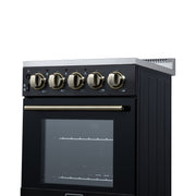 Forno Pallerno 20-Inch Freestanding Electric Range with 4 Radiant Elements, 2.05 cu. ft. Oven, Storage Drawer, Black with Antique Brass Acccents (Model FFSEL6052-20BLK)