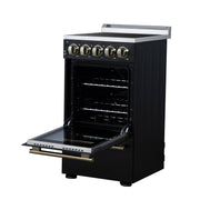 Forno Pallerno 20-Inch Freestanding Electric Range with 4 Radiant Elements, 2.05 cu. ft. Oven, Storage Drawer, Black with Antique Brass Acccents (Model FFSEL6052-20BLK)