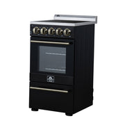 Forno Pallerno 20-Inch Freestanding Electric Range with 4 Radiant Elements, 2.05 cu. ft. Oven, Storage Drawer, Black with Antique Brass Acccents (Model FFSEL6052-20BLK)