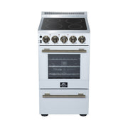 Forno Pallerno 20-Inch Freestanding Electric Range, 2.05 cu ft, 4 Radiant Elements, Storage Drawer, White with Antique Brass Accents (Model FFSEL6052-20WHT)