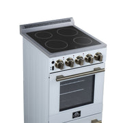 Forno Pallerno 20-Inch Freestanding Electric Range, 2.05 cu ft, 4 Radiant Elements, Storage Drawer, White with Antique Brass Accents (Model FFSEL6052-20WHT)