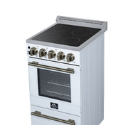 Forno Pallerno 20-Inch Freestanding Electric Range, 2.05 cu ft, 4 Radiant Elements, Storage Drawer, White with Antique Brass Accents (Model FFSEL6052-20WHT)