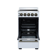 Forno Pallerno 20-Inch Freestanding Electric Range, 2.05 cu ft, 4 Radiant Elements, Storage Drawer, White with Antique Brass Accents (Model FFSEL6052-20WHT)