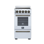 Forno Pallerno 20-Inch Freestanding Electric Range, 2.05 cu ft, 4 Radiant Elements, Storage Drawer, White with Antique Brass Accents (Model FFSEL6052-20WHT)
