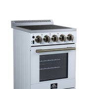 Forno Pallerno 20-Inch Freestanding Electric Range, 2.05 cu ft, 4 Radiant Elements, Storage Drawer, White with Antique Brass Accents (Model FFSEL6052-20WHT)