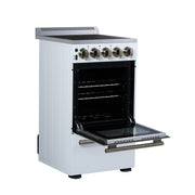 Forno Pallerno 20-Inch Freestanding Electric Range, 2.05 cu ft, 4 Radiant Elements, Storage Drawer, White with Antique Brass Accents (Model FFSEL6052-20WHT)