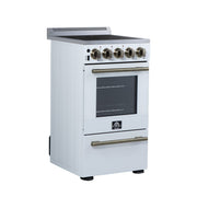 Forno Pallerno 20-Inch Freestanding Electric Range, 2.05 cu ft, 4 Radiant Elements, Storage Drawer, White with Antique Brass Accents (Model FFSEL6052-20WHT)