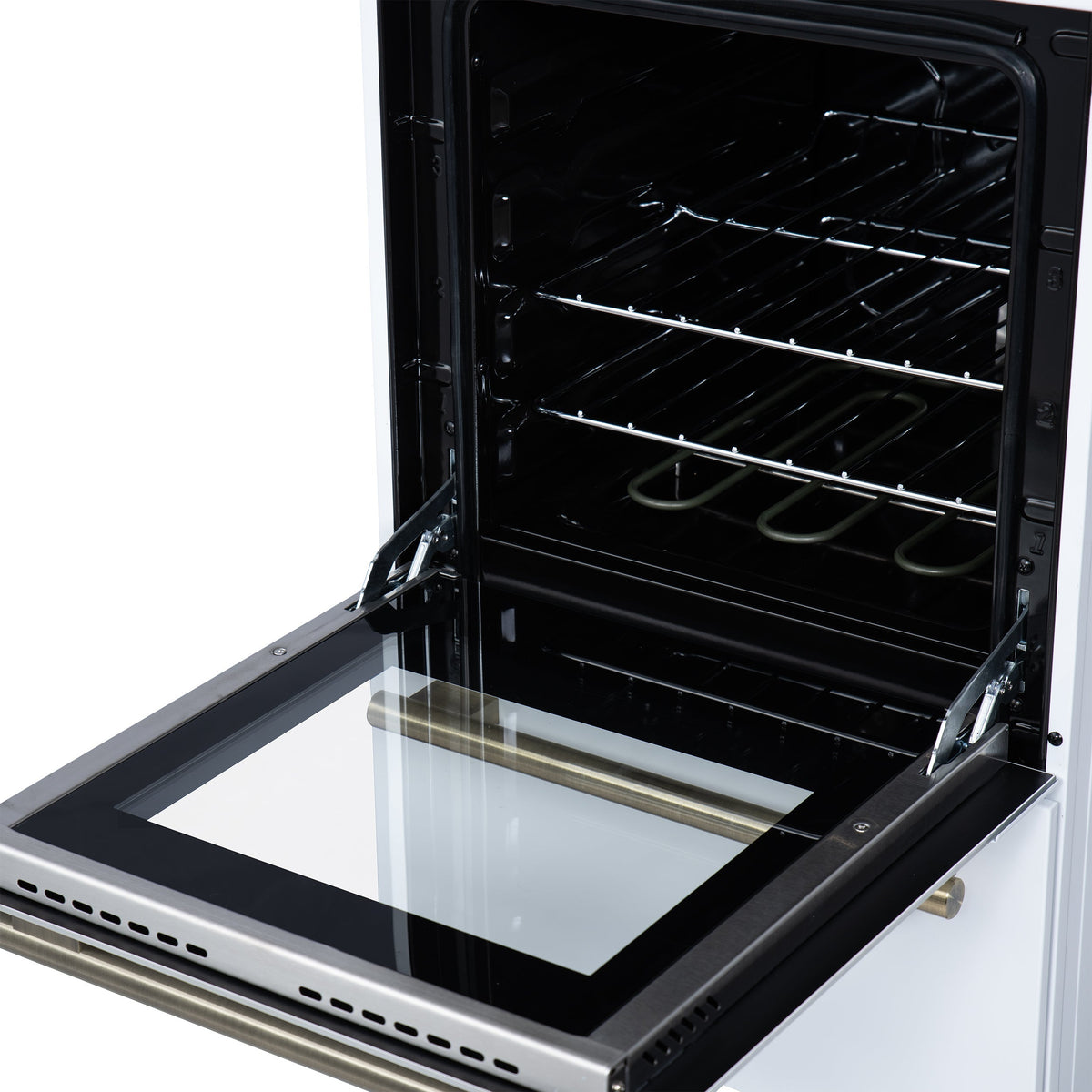 Forno Pallerno 20-Inch Freestanding Electric Range, 2.05 cu ft, 4 Radiant Elements, Storage Drawer, White with Antique Brass Accents (Model FFSEL6052-20WHT)