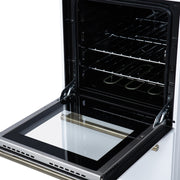Forno Pallerno 20-Inch Freestanding Electric Range, 2.05 cu ft, 4 Radiant Elements, Storage Drawer, White with Antique Brass Accents (Model FFSEL6052-20WHT)