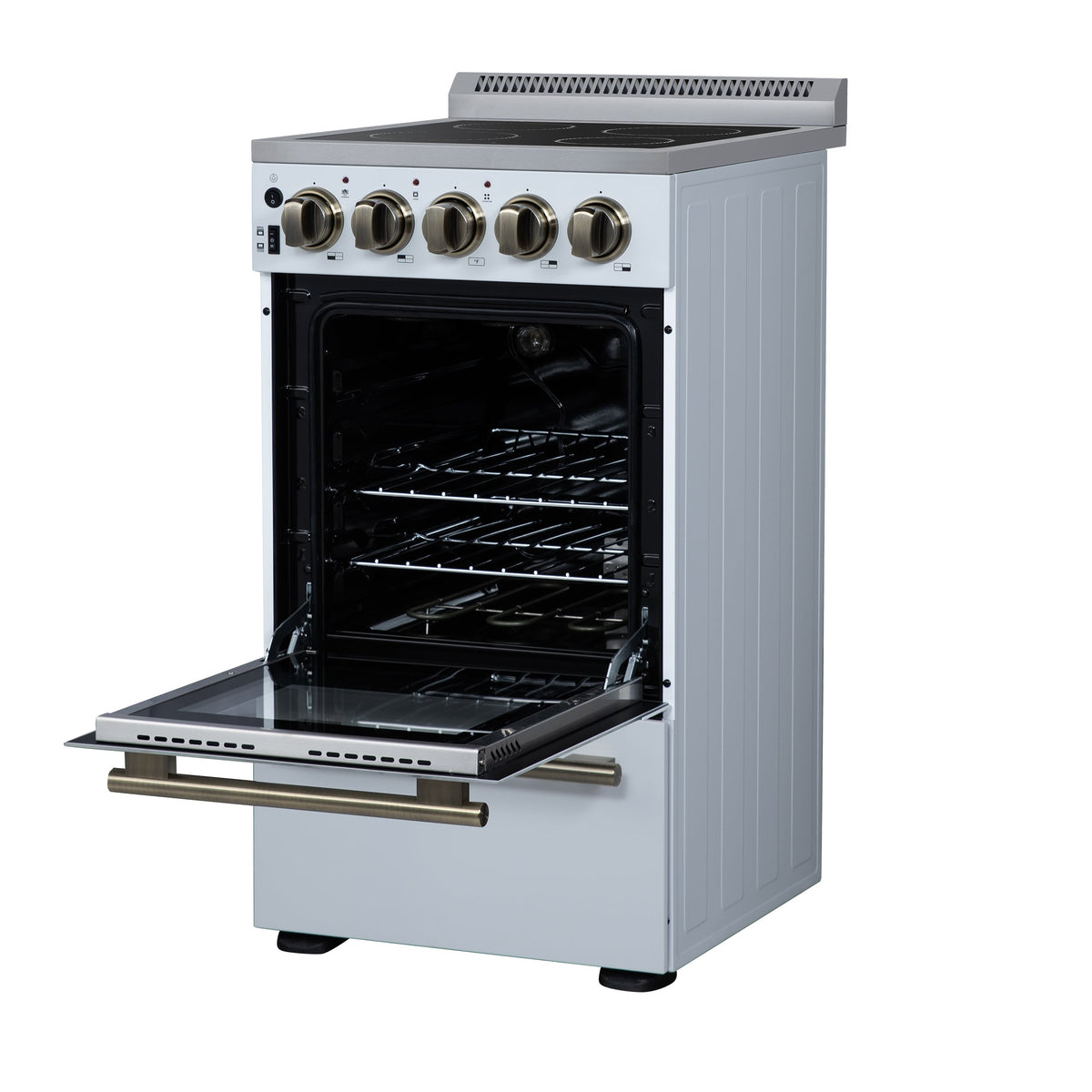 Forno Pallerno 20-Inch Freestanding Electric Range, 2.05 cu ft, 4 Radiant Elements, Storage Drawer, White with Antique Brass Accents (Model FFSEL6052-20WHT)