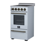 Forno Pallerno 20-Inch Freestanding Electric Range, 2.05 cu ft, 4 Radiant Elements, Storage Drawer, White with Antique Brass Accents (Model FFSEL6052-20WHT)