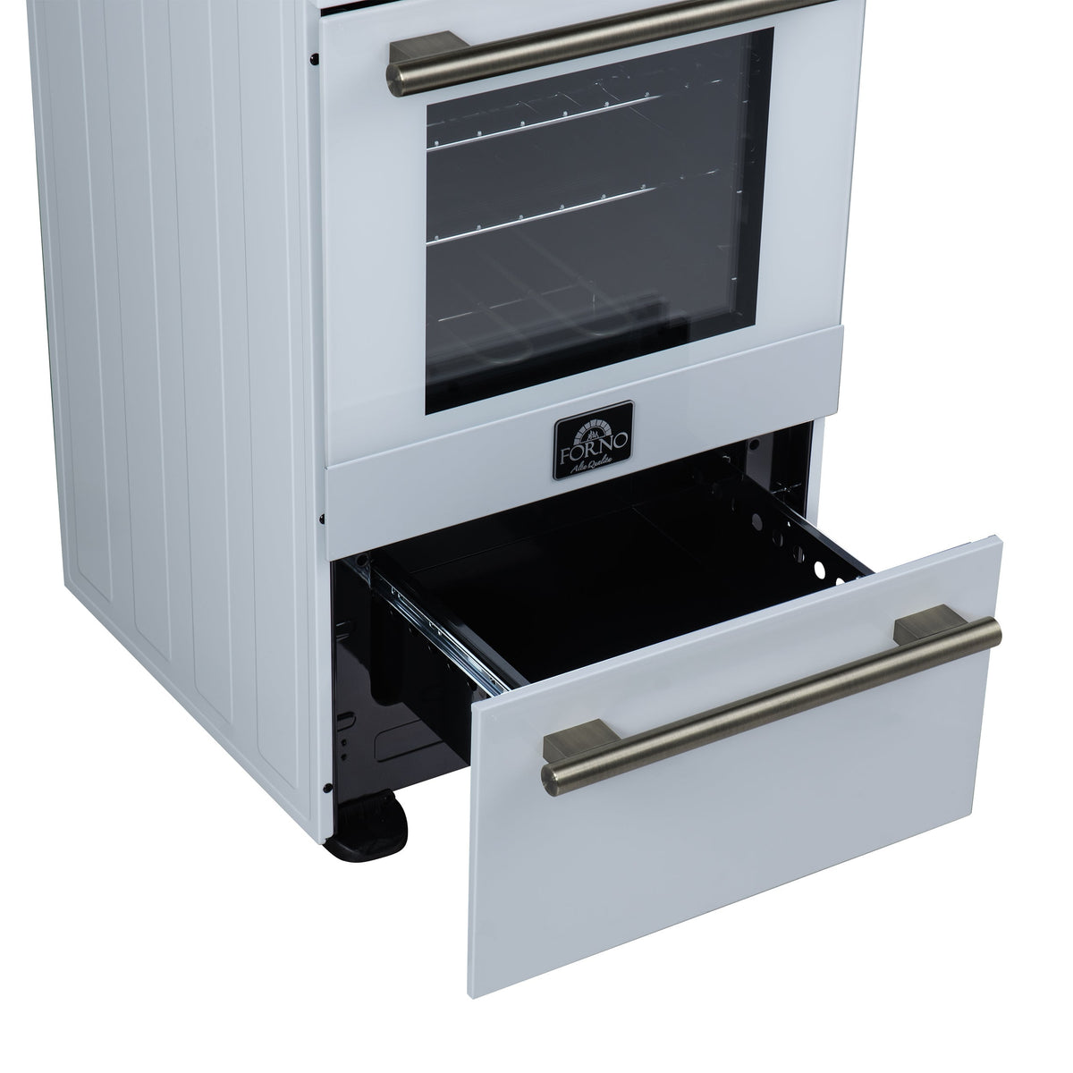 Forno Pallerno 20-Inch Freestanding Electric Range, 2.05 cu ft, 4 Radiant Elements, Storage Drawer, White with Antique Brass Accents (Model FFSEL6052-20WHT)