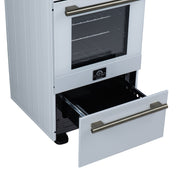 Forno Pallerno 20-Inch Freestanding Electric Range, 2.05 cu ft, 4 Radiant Elements, Storage Drawer, White with Antique Brass Accents (Model FFSEL6052-20WHT)