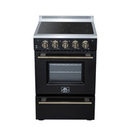 Forno Loiano 24 in. Freestanding Electric Range, 2.3 cu. ft., 4 Radiant Elements, Storage Drawer, Air Fryer Kit, Black with Antique Brass Accents (FFSEL6069-24BLK)
