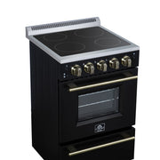Forno Loiano 24 in. Freestanding Electric Range, 2.3 cu. ft., 4 Radiant Elements, Storage Drawer, Air Fryer Kit, Black with Antique Brass Accents (FFSEL6069-24BLK)