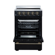Forno Loiano 24 in. Freestanding Electric Range, 2.3 cu. ft., 4 Radiant Elements, Storage Drawer, Air Fryer Kit, Black with Antique Brass Accents (FFSEL6069-24BLK)