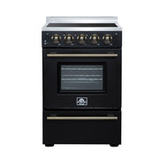 Forno Loiano 24 in. Freestanding Electric Range, 2.3 cu. ft., 4 Radiant Elements, Storage Drawer, Air Fryer Kit, Black with Antique Brass Accents (FFSEL6069-24BLK)