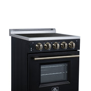 Forno Loiano 24 in. Freestanding Electric Range, 2.3 cu. ft., 4 Radiant Elements, Storage Drawer, Air Fryer Kit, Black with Antique Brass Accents (FFSEL6069-24BLK)
