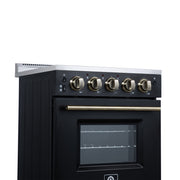 Forno Loiano 24 in. Freestanding Electric Range, 2.3 cu. ft., 4 Radiant Elements, Storage Drawer, Air Fryer Kit, Black with Antique Brass Accents (FFSEL6069-24BLK)