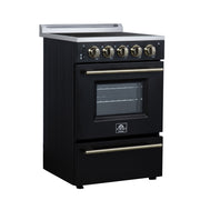 Forno Loiano 24 in. Freestanding Electric Range, 2.3 cu. ft., 4 Radiant Elements, Storage Drawer, Air Fryer Kit, Black with Antique Brass Accents (FFSEL6069-24BLK)