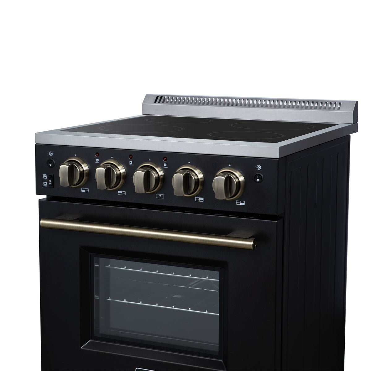 Forno Loiano 24 in. Freestanding Electric Range, 2.3 cu. ft., 4 Radiant Elements, Storage Drawer, Air Fryer Kit, Black with Antique Brass Accents (FFSEL6069-24BLK)