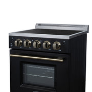 Forno Loiano 24 in. Freestanding Electric Range, 2.3 cu. ft., 4 Radiant Elements, Storage Drawer, Air Fryer Kit, Black with Antique Brass Accents (FFSEL6069-24BLK)