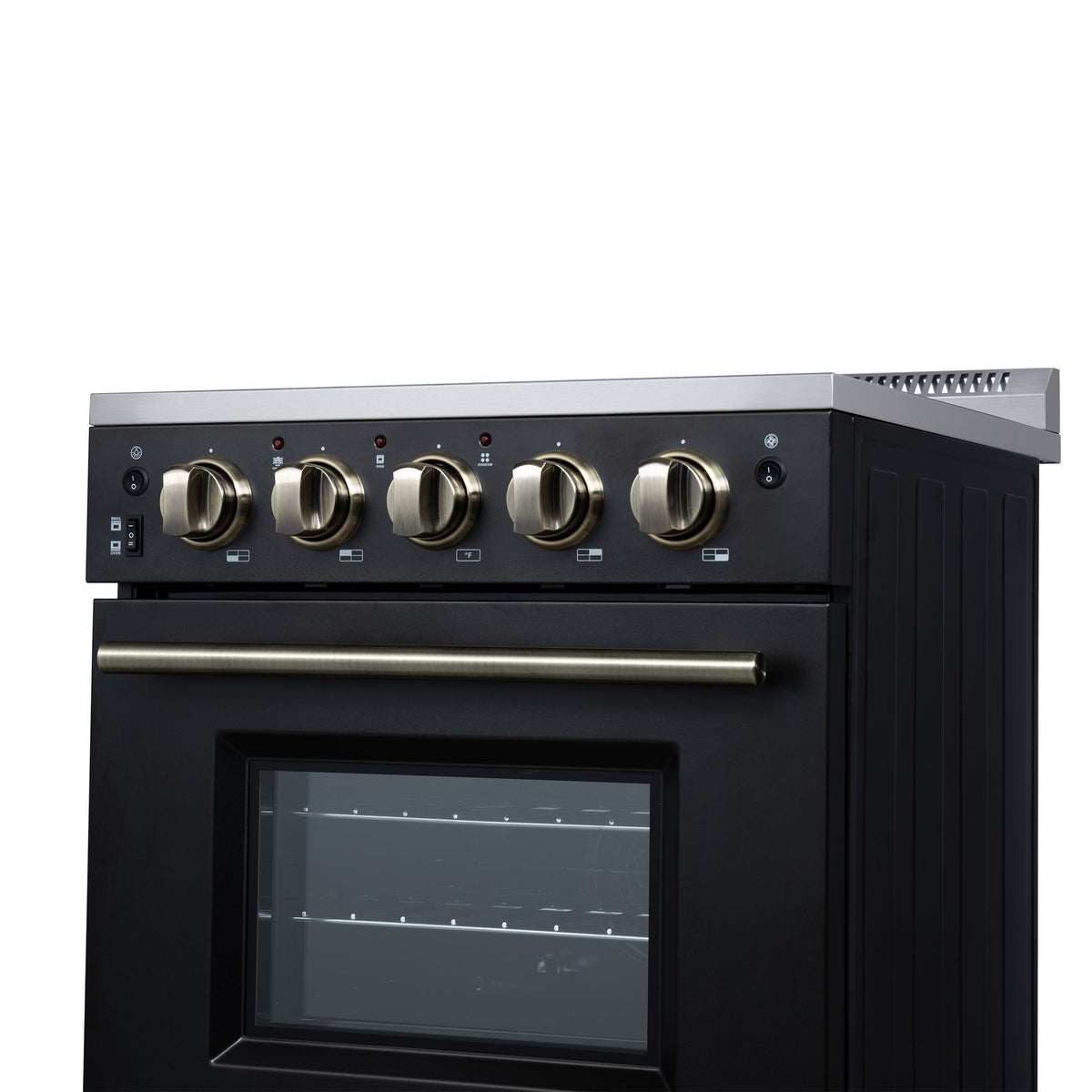 Forno Loiano 24 in. Freestanding Electric Range, 2.3 cu. ft., 4 Radiant Elements, Storage Drawer, Air Fryer Kit, Black with Antique Brass Accents (FFSEL6069-24BLK)