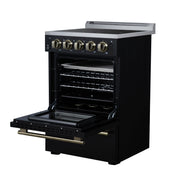 Forno Loiano 24 in. Freestanding Electric Range, 2.3 cu. ft., 4 Radiant Elements, Storage Drawer, Air Fryer Kit, Black with Antique Brass Accents (FFSEL6069-24BLK)