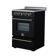 Forno Loiano 24 in. Freestanding Electric Range, 2.3 cu. ft., 4 Radiant Elements, Storage Drawer, Air Fryer Kit, Black with Antique Brass Accents (FFSEL6069-24BLK)