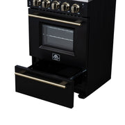 Forno Loiano 24 in. Freestanding Electric Range, 2.3 cu. ft., 4 Radiant Elements, Storage Drawer, Air Fryer Kit, Black with Antique Brass Accents (FFSEL6069-24BLK)