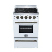 Forno Loiano 24-Inch Freestanding Electric Range, 2.3 cu. ft. Oven, 4 Radiant Elements, Storage Drawer, Air Fryer Kit, White with Antique Brass Accents (FFSEL6069-24WHT)
