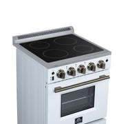 Forno Loiano 24-Inch Freestanding Electric Range, 2.3 cu. ft. Oven, 4 Radiant Elements, Storage Drawer, Air Fryer Kit, White with Antique Brass Accents (FFSEL6069-24WHT)