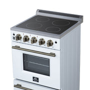 Forno Loiano 24-Inch Freestanding Electric Range, 2.3 cu. ft. Oven, 4 Radiant Elements, Storage Drawer, Air Fryer Kit, White with Antique Brass Accents (FFSEL6069-24WHT)