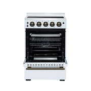 Forno Loiano 24-Inch Freestanding Electric Range, 2.3 cu. ft. Oven, 4 Radiant Elements, Storage Drawer, Air Fryer Kit, White with Antique Brass Accents (FFSEL6069-24WHT)