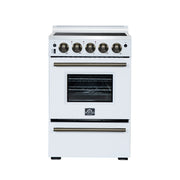 Forno Loiano 24-Inch Freestanding Electric Range, 2.3 cu. ft. Oven, 4 Radiant Elements, Storage Drawer, Air Fryer Kit, White with Antique Brass Accents (FFSEL6069-24WHT)