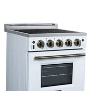 Forno Loiano 24-Inch Freestanding Electric Range, 2.3 cu. ft. Oven, 4 Radiant Elements, Storage Drawer, Air Fryer Kit, White with Antique Brass Accents (FFSEL6069-24WHT)