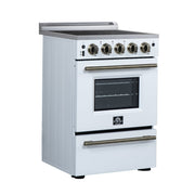 Forno Loiano 24-Inch Freestanding Electric Range, 2.3 cu. ft. Oven, 4 Radiant Elements, Storage Drawer, Air Fryer Kit, White with Antique Brass Accents (FFSEL6069-24WHT)