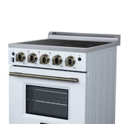 Forno Loiano 24-Inch Freestanding Electric Range, 2.3 cu. ft. Oven, 4 Radiant Elements, Storage Drawer, Air Fryer Kit, White with Antique Brass Accents (FFSEL6069-24WHT)