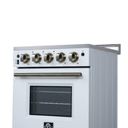 Forno Loiano 24-Inch Freestanding Electric Range, 2.3 cu. ft. Oven, 4 Radiant Elements, Storage Drawer, Air Fryer Kit, White with Antique Brass Accents (FFSEL6069-24WHT)
