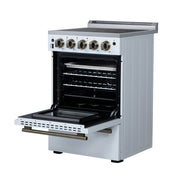 Forno Loiano 24-Inch Freestanding Electric Range, 2.3 cu. ft. Oven, 4 Radiant Elements, Storage Drawer, Air Fryer Kit, White with Antique Brass Accents (FFSEL6069-24WHT)