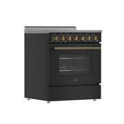 Forno Paolo 30-Inch Freestanding Electric Range, 4.38 cu. ft. Oven Capacity, Black with Antique Brass Handles (Model FFSEL6011-30BLK)
