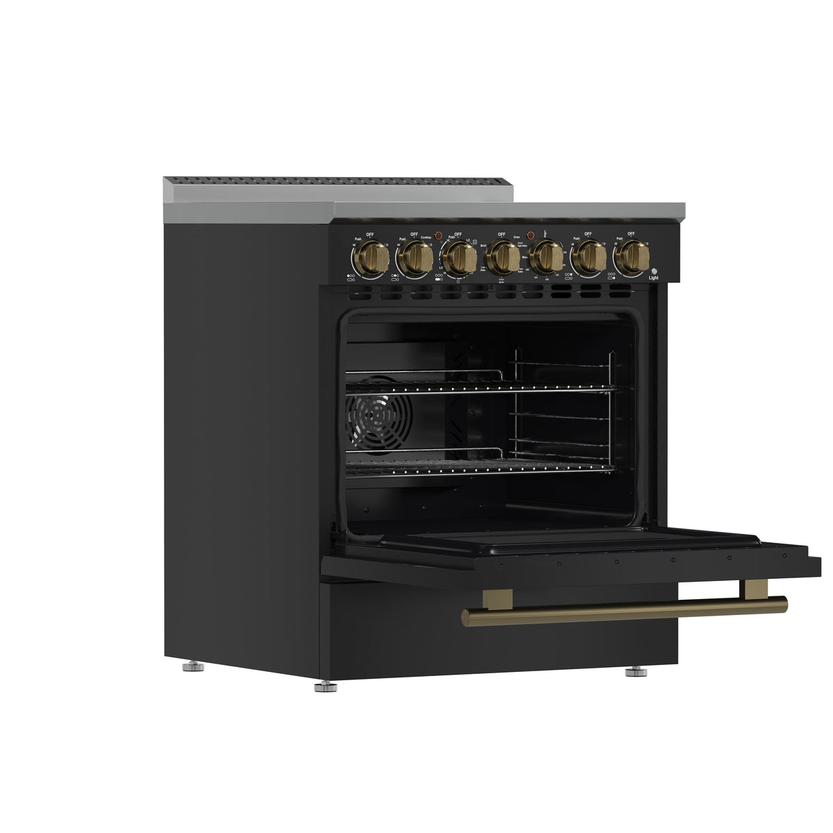 Forno Paolo 30-Inch Freestanding Electric Range, 4.38 cu. ft. Oven Capacity, Black with Antique Brass Handles (Model FFSEL6011-30BLK)