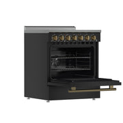 Forno Paolo 30-Inch Freestanding Electric Range, 4.38 cu. ft. Oven Capacity, Black with Antique Brass Handles (Model FFSEL6011-30BLK)