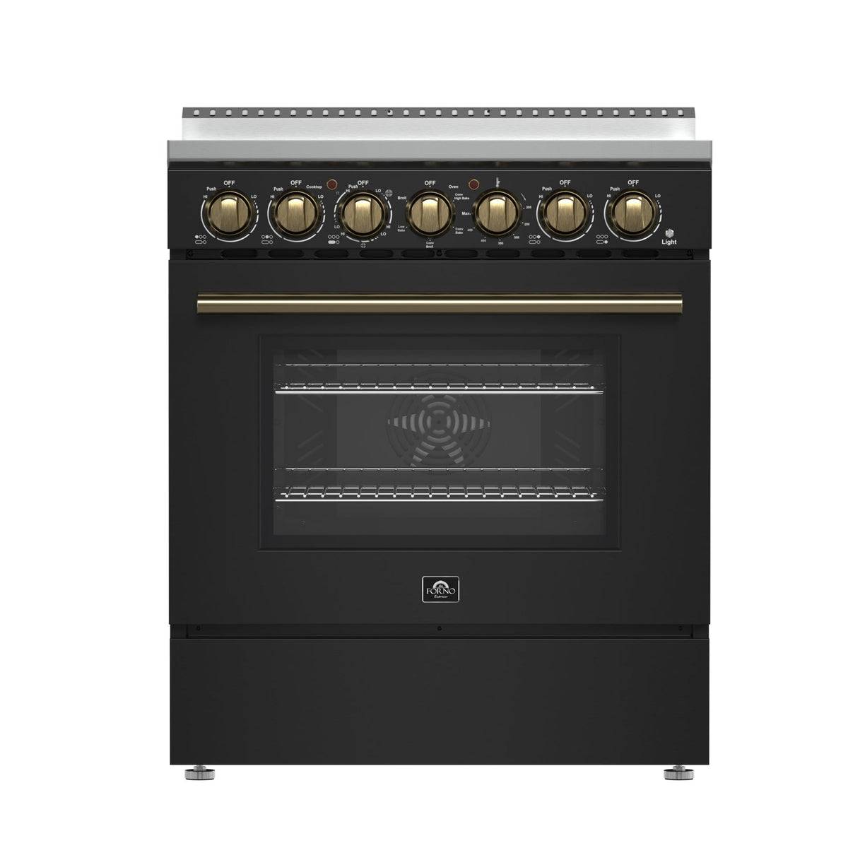 Forno Paolo 30-Inch Freestanding Electric Range, 4.38 cu. ft. Oven Capacity, Black with Antique Brass Handles (Model FFSEL6011-30BLK)