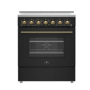 Forno Paolo 30-Inch Freestanding Electric Range, 4.38 cu. ft. Oven Capacity, Black with Antique Brass Handles (Model FFSEL6011-30BLK)