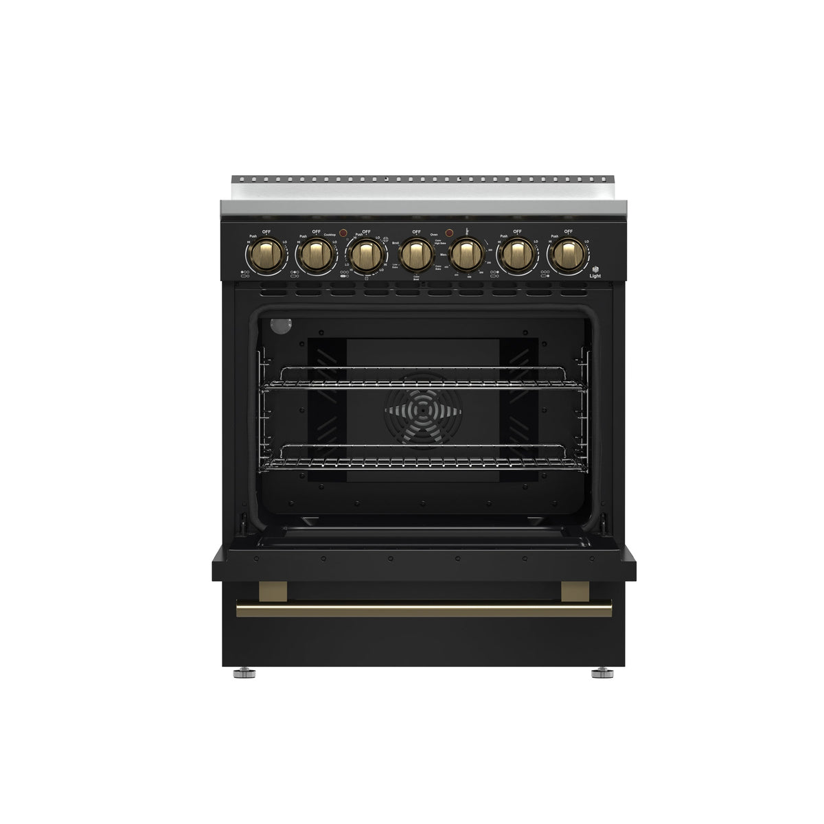 Forno Paolo 30-Inch Freestanding Electric Range, 4.38 cu. ft. Oven Capacity, Black with Antique Brass Handles (Model FFSEL6011-30BLK)